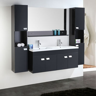 Mueble de baño Discovery 120 cm Negro Brillo 4 cajones con lavabo y tiradores  negros o cromados