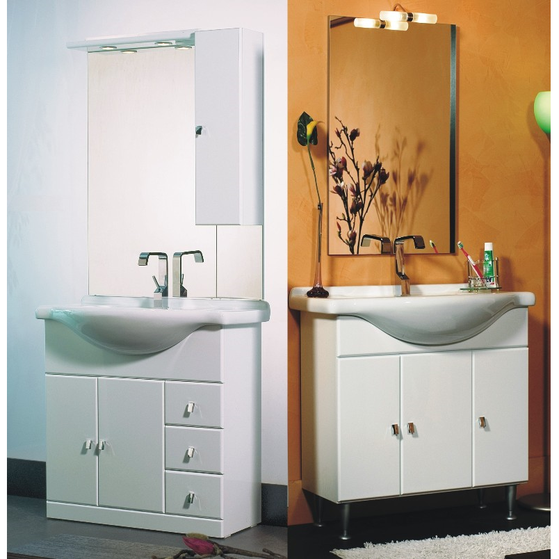 Meuble de salle de bain Cleo 85 cm blanc brillant, lavabo intégré