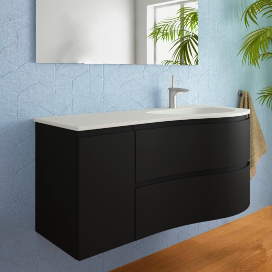 OLAN 120cm mueble fondo reducido Dark Grey. LEX lavabo posición Centro sin  orificio color Talc.