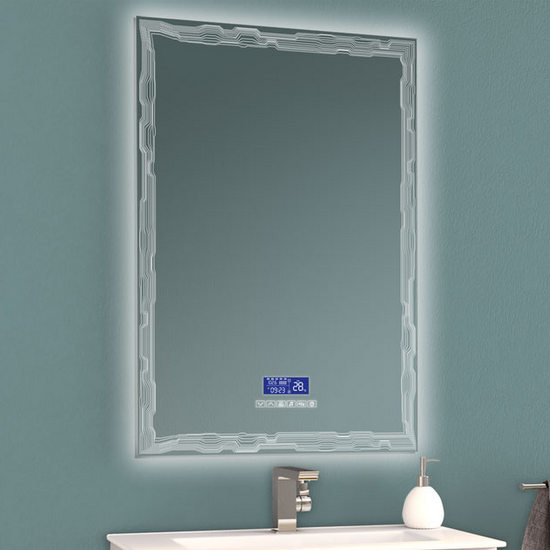 Multimedia bathroom mirror with led touch light, bluetooth speakers, radio,  anti-fog and temperature detector