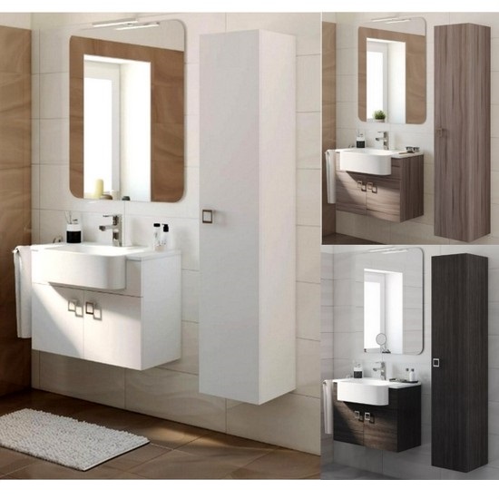 Mueble de baño moderno suspendido de madera blanca 70 cm BMT Mars 02