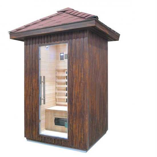 Voohek Habitación de sauna impermeable Hemlock de infrarrojos lejanos con  marco exterior curvo superior y puerta de cristal, panel de control dual  LCD