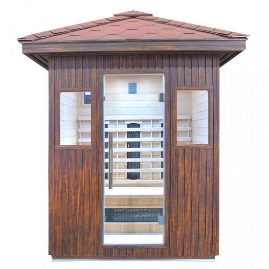 Voohek Habitación de sauna impermeable Hemlock de infrarrojos lejanos con  marco exterior curvo superior y puerta de cristal, panel de control dual  LCD